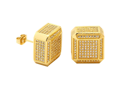 14 KT Mens Gold Plated Iced Out Stud Earrings